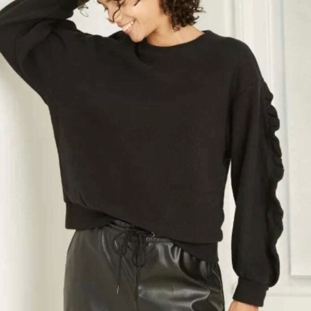Soft A New Day Black Sweater Ruffle Sleeves XXL